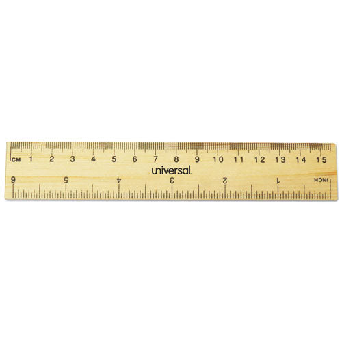 Flat Wood Ruler, Standard/metric, 6" Long