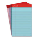 Perforated Ruled Writing Pads, Narrow Rule, Red Headband, 50 Assorted Pastels 5 X 8 Sheets, 6/pack