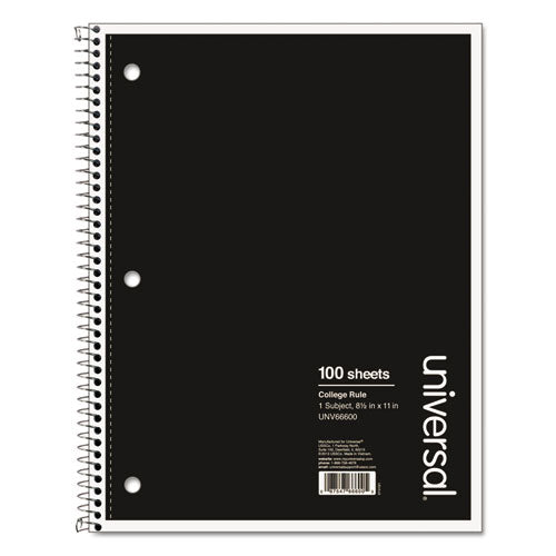 Wirebound Notebook, 1-subject, Medium/college Rule, Black Cover, (100) 11 X 8.5 Sheets