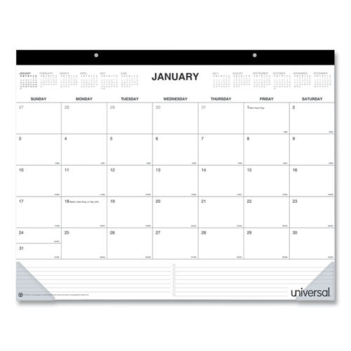 Desk Pad Calendar, 22 X 17, White/black Sheets, Black Binding, Clear Corners, 12-month (jan To Dec): 2024