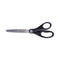 Stainless Steel Office Scissors, Pointed Tip, 7" Long, 3" Cut Length, Black Straight Handle