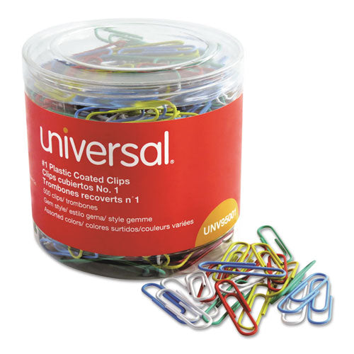 Plastic-coated Paper Clips With One-compartment Storage Tub, #1, Assorted Colors, 500/pack