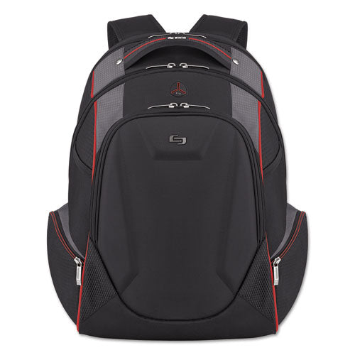 Launch Laptop Backpack, Fits Devices Up To 17.3", Polyester, 12.5 X 8 X 19.5, Black/gray/red