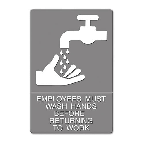 Ada Sign, Employees Must Wash Hands... Tactile Symbol/braille, 6 X 9, Gray