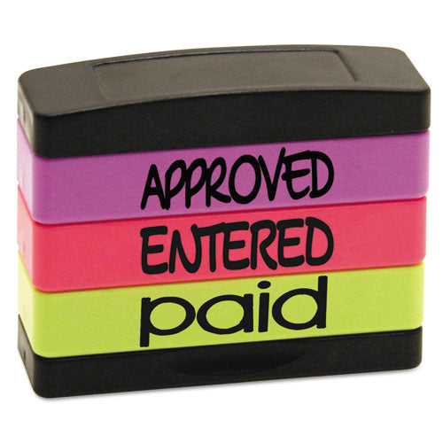 Interlocking Stack Stamp, Approved, Entered, Paid, 1.81" X 0.63", Assorted Fluorescent Ink