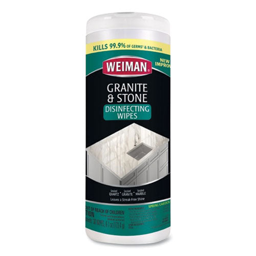 Granite And Stone Disinfectant Wipes, 1-ply, 7 X 8, Spring Garden Scent, White, 30/canister, 6 Canisters/carton
