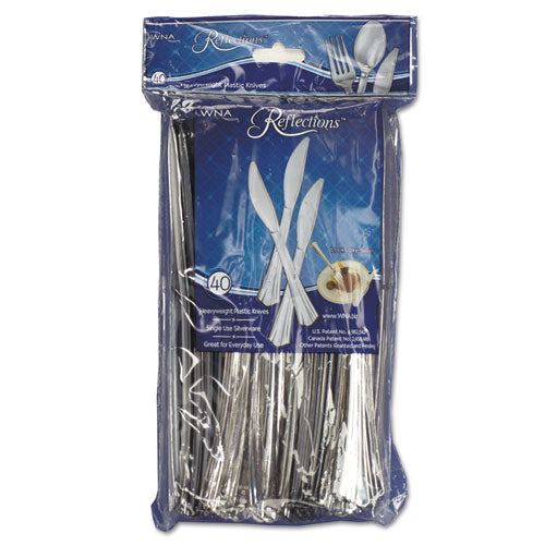 Reflections Heavyweight Plastic Utensils, Knife, Silver, 7 1/2", 40/pack