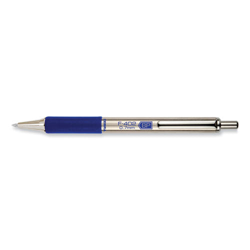 F-402 Ballpoint Pen, Retractable, Fine 0.7 Mm, Blue Ink, Stainless Steel/blue Barrel