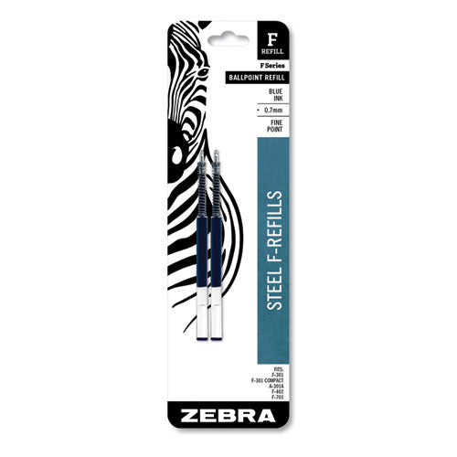 F-refill For Zebra F-series Ballpoint Pens, Fine Conical Tip, Blue Ink, 2/pack